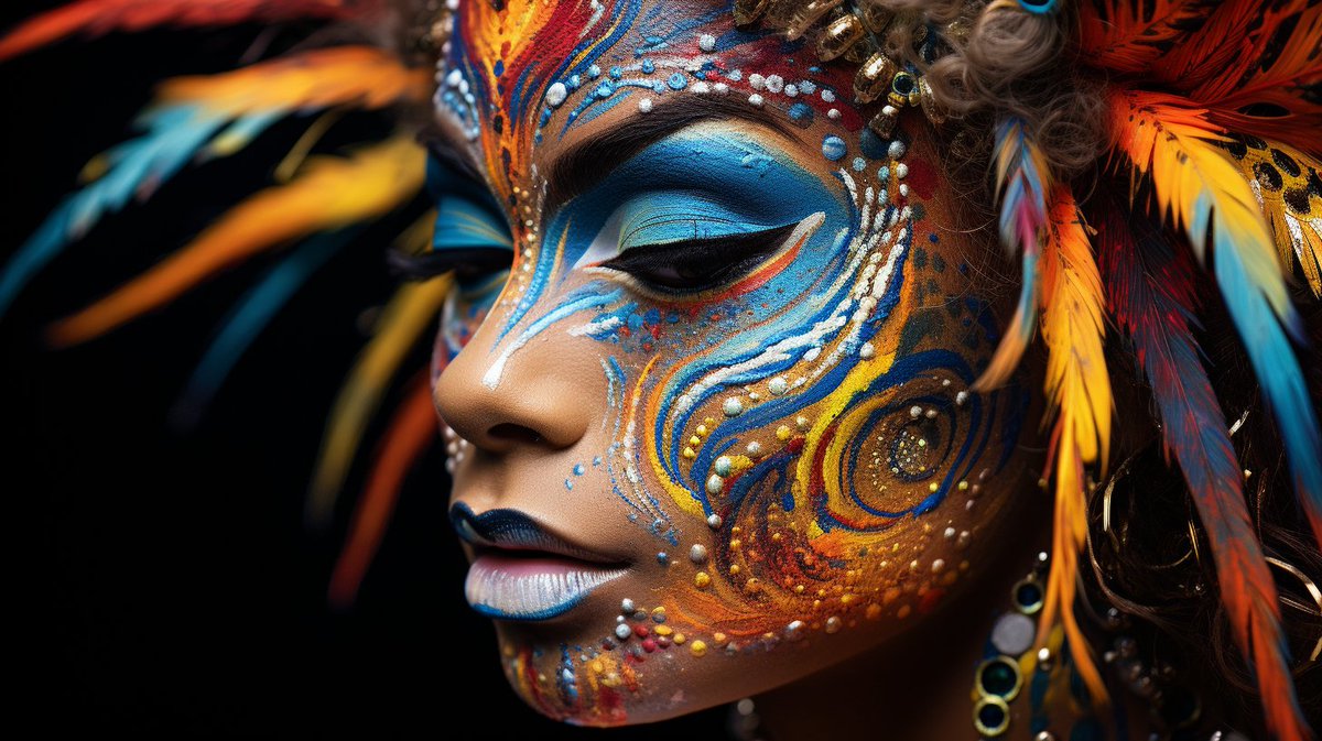 MyLyricalSelf's tweet photo. While testing some prompts, I found a way to create painted faces in MJ, using "junglejazz", "holographic" and "pointillism". #Promptshare #humansbehindai #ai #AIcommunity #AIart #AIArtwork #midjourney https://t.co/yfOlOBHzNx
