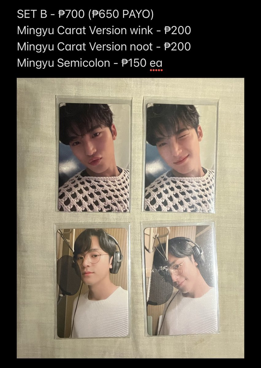 bnskrt's tweet photo. 𓂋 wts/lfb onhand ph

𓂋 SET B seventeen svt mingyu set

✷ price breakdown below
✷ payo / 4 days reservation for sure buyers
✷ mop : gcash
✷ mod : lbc / ggx

reply mine or dm to claim ! https://t.co/ocWi760D5o
