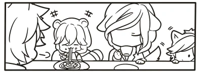一日籠って原稿してた・・・ 原稿のエプロンしてパスタ食べるたぬ嶺二 過去最高に原稿やばい・・・・