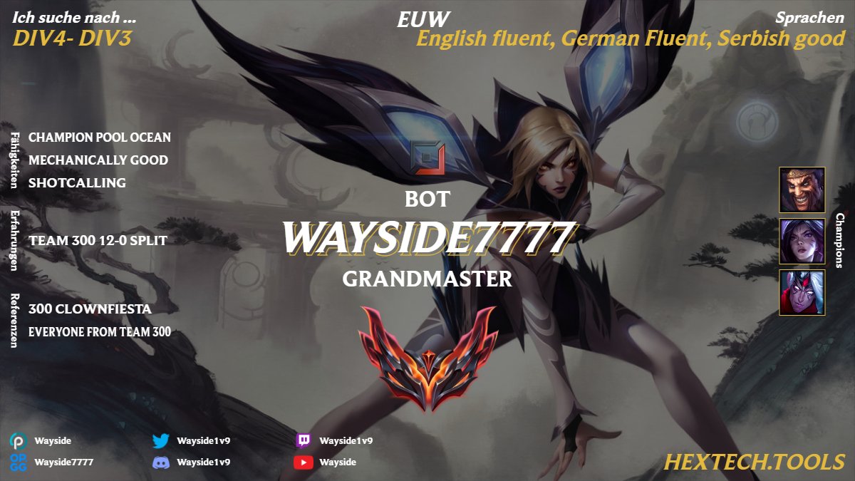 Hello,

after a Split in <a href="/Team300O/">Team300_official</a> we are now LFT, looking for Options in Div4 or higher.

<a href="/wayside1v9/">Wayside1v9</a> <a href="/Brokiwixy/">kevin</a> 

Likes and retweets appreciated <3

#LFT #Primeleague