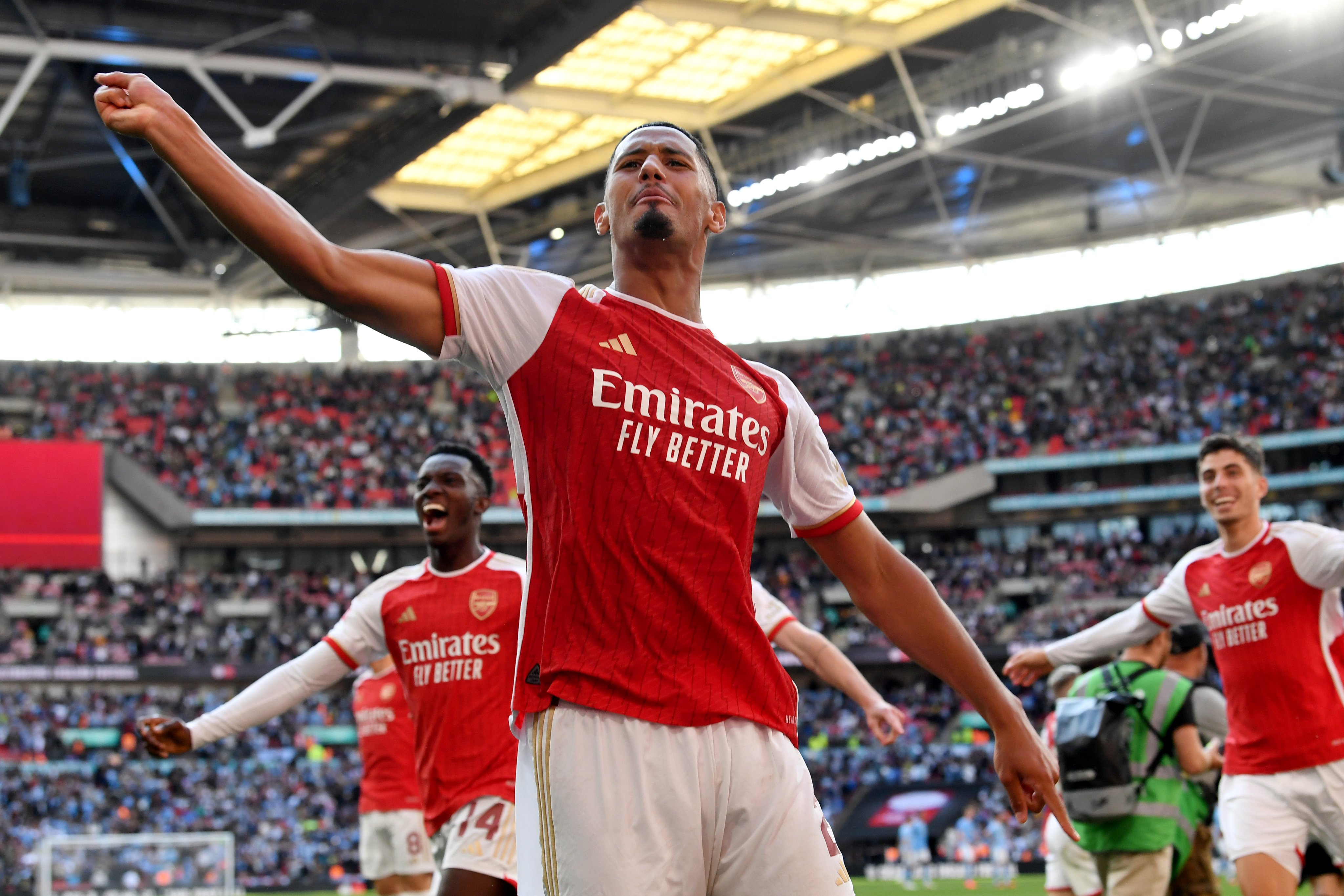 Saliba leads the celebrations.