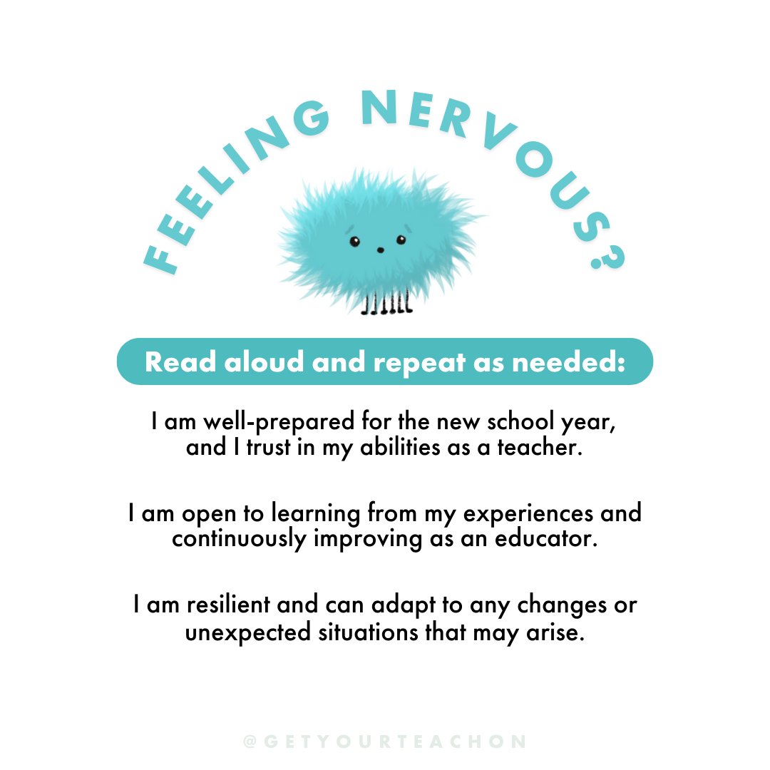 getyourteachon's tweet photo. Meet the Sunday Scaries' cousins- the Back to School Scaries!

We've compiled a list of affirmations that will help combat the B2S Scaries; we encourage you to take a moment today and repeat them to yourself. You got this! 💪🏼

#getyourteachon #sundayscaries #backtoschool https://t.co/5K7hV7BvTT