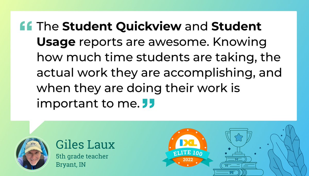 IXLLearning's tweet photo. The Students Quickview gives you a great overview of your students’ work on IXL.
The Student Usage report dives into a student’s practice patterns so you can see what they’ve been working on and track their progress.
#Teachers, have you used these features before?
#IXLElite100 https://t.co/SCESuixqdw
