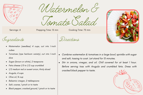 RachelWinstedt's tweet photo. Here is a tasty recipe using watermelon and tomatoes for a flavourful, antioxidants packed summer time salad. #drrachel #natmed2023 #food as medicine #goodeats https://t.co/ju9zmF5ob7