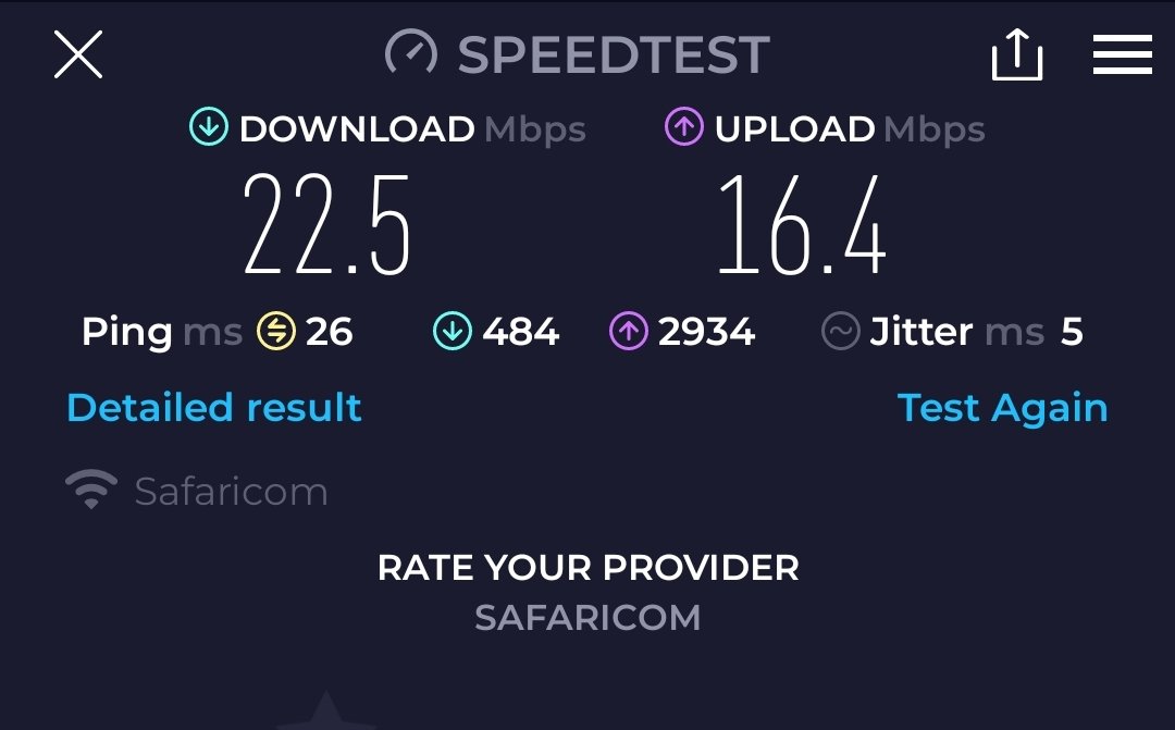 paveen_m's tweet photo. @Safaricom_Care You only fixed it for a few days, so I am not sure if the plan is to have customers complain every other day 🤷🏿‍♀️. This is closer to a 20mbps than a 40mbps plan. https://t.co/4H3JK88Aek