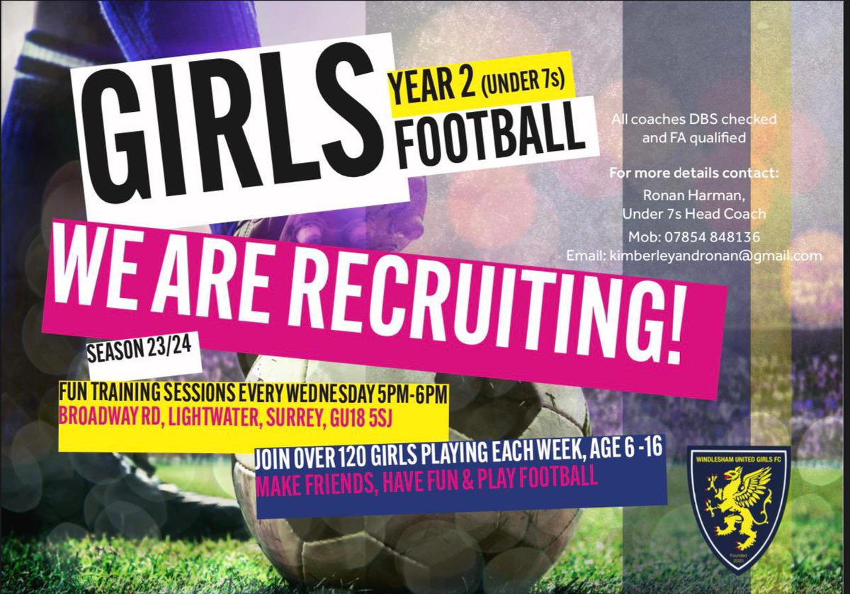 ⚽️ We are looking for U7 (Year 2) girls for next season. Any future Lionesses out there…we would love to hear from you! ⚽️