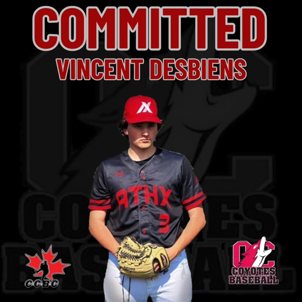 YotesBaseball's tweet photo. We are excited to announce the signing of RHP/INF Vincent Desbiens from ATHX Academy.

Welcome to the Yotes Family!

#HeartheHowl #offtheboard #ccbc #occoyotesbaseball #committed #pbrbc

@CastanetNews @KelownaNow @KelownaCapNews @KelownaCourier @OkanaganCollege https://t.co/SDViOpXuAv