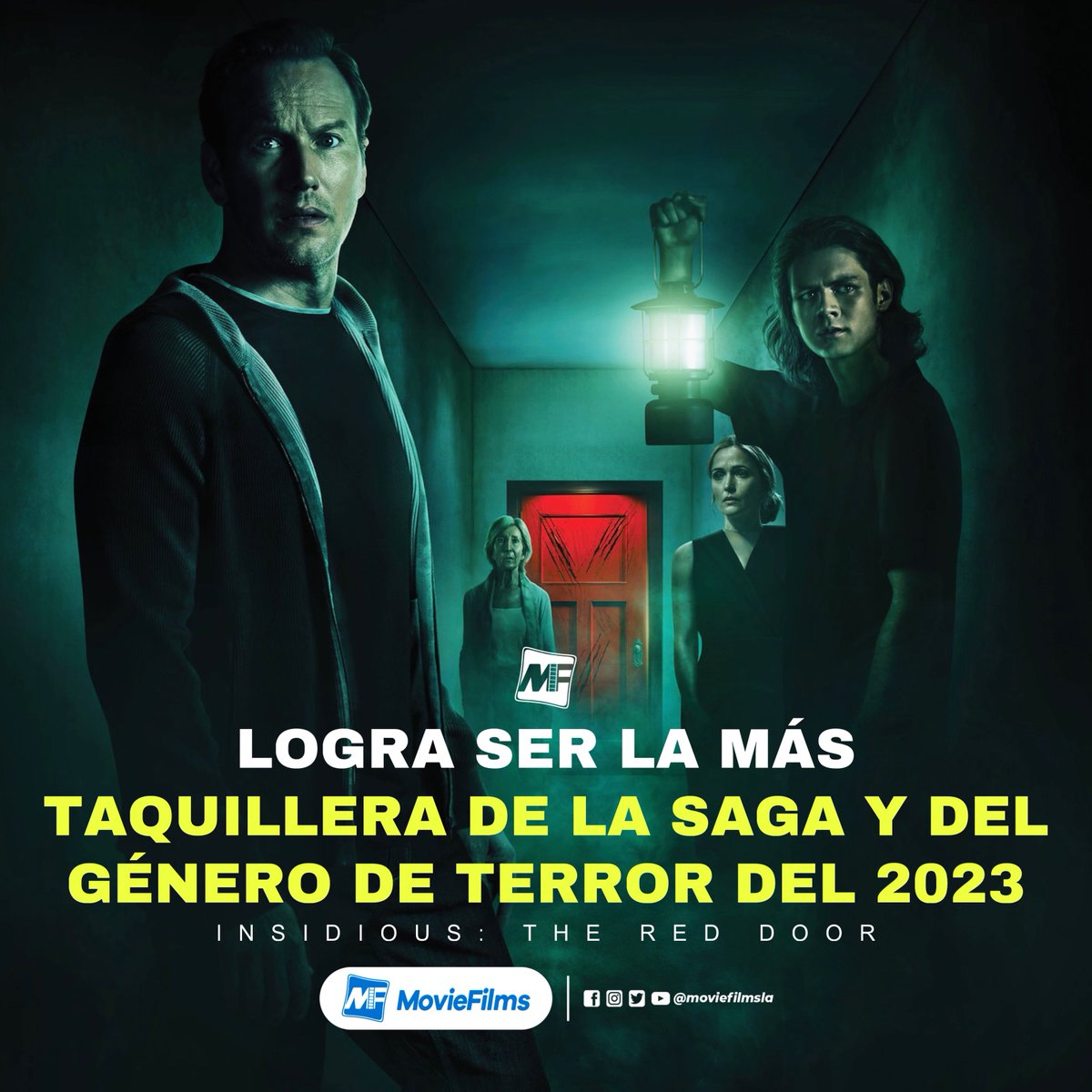 moviefilmsmx's tweet photo. 🚨 LA MÁS TAQUILLERA DE LA SAGA Y GÉNERO DE TERROR 2023 🚨
#Insidious #TheRedDoor se posiciona en el lugar 17 de las más taquilleras a nivel mundial 2023 con una recaudación de $182MDD, así mismo se convierte en la mejor de la SAGA en cuanto a taquilla por encima de #TheLastKey con $167,8MDD.
La película cuenta con un presupuesto de 16MDD, sin contar publicidad. ¿Qué opinas? ¿La viste?