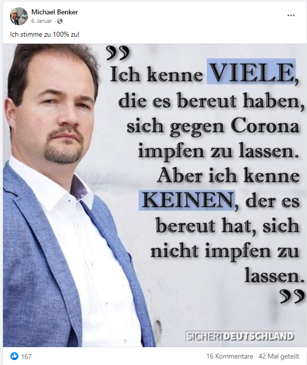 ThomasBe222's tweet photo. @rosenbusch_ Sollen wir das mit der AfD machen?
Der gegen die Impfung hetzende AfD-Politiker Michel Benker geb. 1969 hetzte noch am 1.8.2023.  
Am 2.8.2023 gab es die Trauernachricht: Er ist #ploetzlichundunerwartet verstorben.
https://t.co/2ZoJmOsgJD
Anbei die aktuelle Todesbilanz der AfD. https://t.co/ry0at8iOae