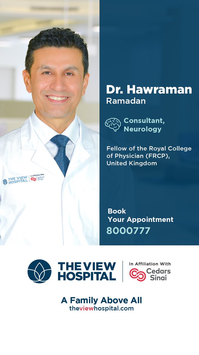 View_hospital's tweet photo. د. هورمان رمضان، استشاري في طب الأعصاب وطبيب مختص في السكتة الدماغية . للمزيد من المعلومات، يرجى الاتصال على الرقم8000777.  

Dr. Hawraman Ramadan, Consultant in Neurology and Stroke Physician
For more information please call 8000777 https://t.co/hOGb5IRCDW