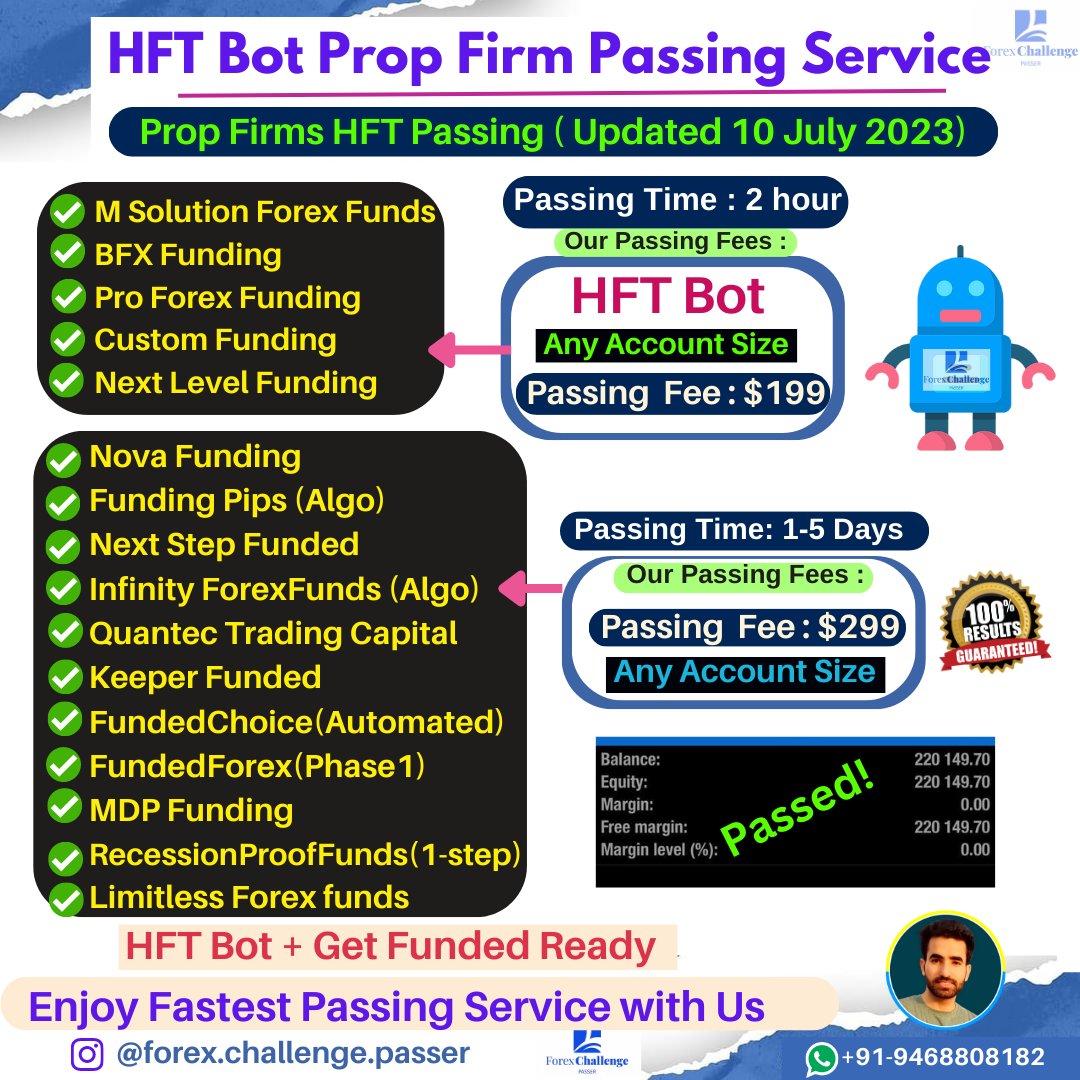 forex_FCP's tweet photo. HFT Bot Prop Firm Passing Service !!   
Any account size 📷
The #1 Challenge Passing Service  
DM Now to START    

 #propfirm #Forex #Funding #trading #challenge #challenge #HFT #forexbot #hftpassing #propfirmpassing #FTMO #MFF https://t.co/azjnm2fH1t