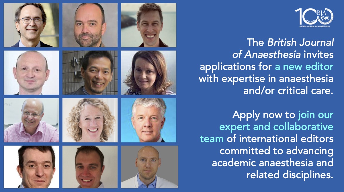 British Journal of Anaesthesia (@bjajournals) on Twitter photo We are recruiting! Join our expert & collaborative team of international editors!
<a href="/BJAJournals/">British Journal of Anaesthesia</a> invites applications for a new editor with expertise in #anaesthesia and/or #criticalcare
More details: bjanaesthesia.org/news
Deadline: 1st September 2023
<a href="/HughHemmings/">Hugh Hemmings</a> We are recruiting! Join our expert & collaborative team of international editors!
<a href="/BJAJournals/">British Journal of Anaesthesia</a> invites applications for a new editor with expertise in #anaesthesia and/or #criticalcare
More details: bjanaesthesia.org/news
Deadline: 1st September 2023
<a href="/HughHemmings/">Hugh Hemmings</a>