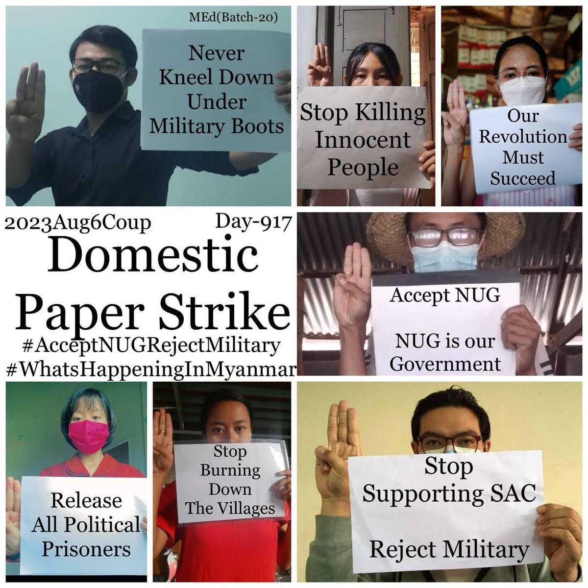 Daily anti-coup revolutionary domestic strike by pro-democracy CDMer teachers from Sagaing University of Education as 917th day.

#2023Aug6Coup #WhatsHappeningInMyanmar