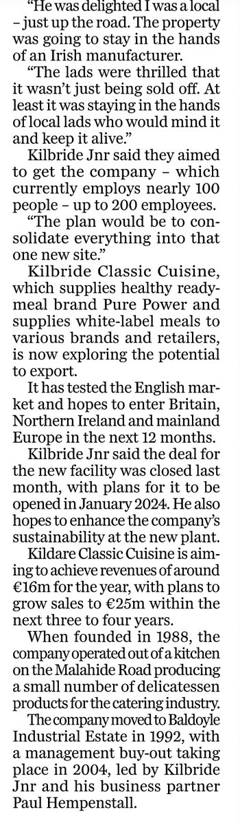 Good news for the former Sudocrem factory as local ready meal producer, Kilbride Classic Cuisine, become the new owners.

Also good that they are aiming to create 100 jobs #staylocal

Report in the business section of today's Sunday Independent