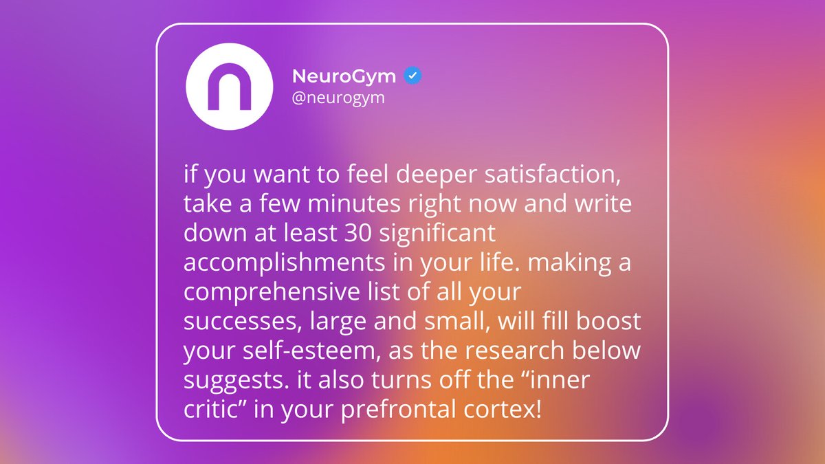 MyNeuroGym's tweet photo. Acknowledging small successes can help you stay positive and focused on your long-term objectives. Every win counts! 

Follow our page for more science-backed tips on achieving #success.

#johnassaraf #neurogym #innercise #PositivityWins #GoalSetting https://t.co/1SZAlU8BXM