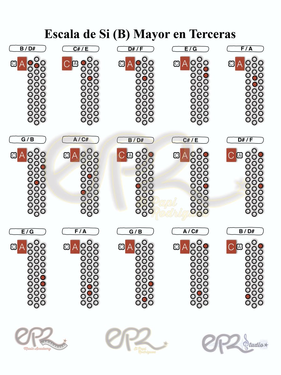 Elpapirod's tweet photo. Hoy te traemos #herramientasdeestudioepr el diagrama en orden de la escala de Si (B) Mayor en terceras por un acordeón GCF. Esta escala no es referente a ninguna hilera en específico del acordeón. Descarga tu copia gratis de la libreta en https://t.co/0uvM1Nml3M. https://t.co/VCtUE7H3Kf