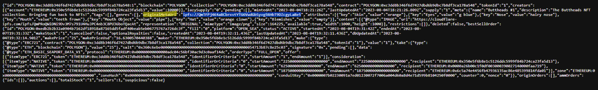 TheBruceBates's tweet photo. If you minted a @BuildAButthead and want to see the TRUE metadata (which no NFT platform will ever show you), here is how you do it.

Step 1: Take the following url and replace the last number with the ID of the NFT you wish to see the metadata for. We are going to use ID 1, the first NFT minted.

https://t.co/gEFvOscOgT

On this page you should see the screenshot below.

Step 2: From that data, which is not the true metadata, search for the "originalMetaUri". 

I highlighted it below.

Step 3: If you are using brave browser visit the ipfs url that was highlighted in blue. 

If you are not using brave, download the ipfs browser plugin suitable for your browser. Chrome users can try https://t.co/bOVXsop6n6 

After that visit the ipfs link highlighted in blue in your browser.

You should end up seeing  the full metadata for your butthead properly formatted. This will include name, date of birth, skills, hobbies and other profile elements.

For Buttheads #1 you will see  the following.

Above was all the details for Butthead #1 as seen below.