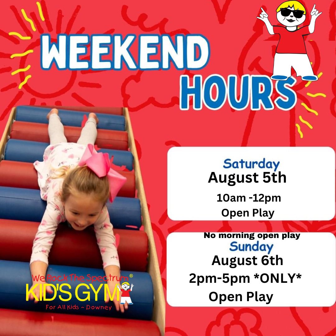 Weekend hours We Rockers 🤘🏼
.
#werockthespectrumdowney #wrtsdowney #downey #downeyca #inclusion #indoorplayground #allkidswelcome #abilitynotdisability