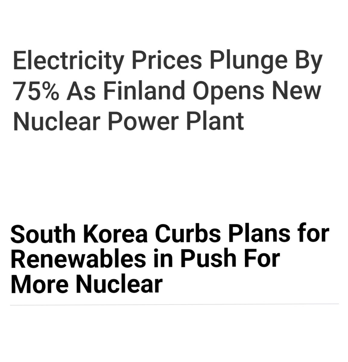 KirkLubimov's tweet photo. The question for Canada shouldn't be how do we shove solar panels and windmills wherever we can but how do we bring down the cost of energy (electricity) while building up a reliable grid that can sustain the 100M+ population target. 

We can't do it with solar and windmills. It's not a long term enough solution and the space required is vast and expensive (expensive environmentally as well). They won't reduce our cost on the grid. 
In particularly, I foresee solar in the future be integrated with architecture as the technology evolves.

Many countries like Finalnd and South Korea have realized it and started to pivot to focus on nuclear energy.

Canada needs to start taking it's grid seriously as energy becomes unaffordable but also unsustainable for our population and demand growth.
