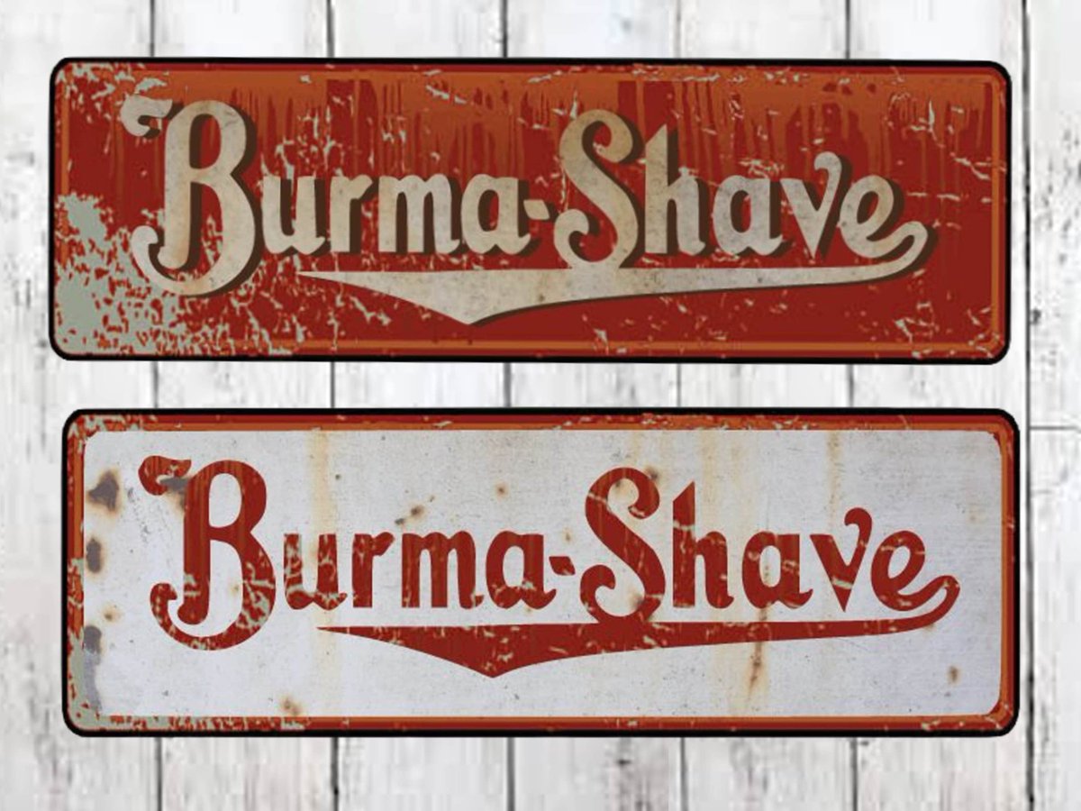 arlissbryant's tweet photo. Burma Shave Barber Sign Vintage Advertizing Shaving Sign https://t.co/s2D6appkTm #ChickenDaddy #signs #Etsy #woodstove #chickencoop #BarberGift https://t.co/EricJFu38S
