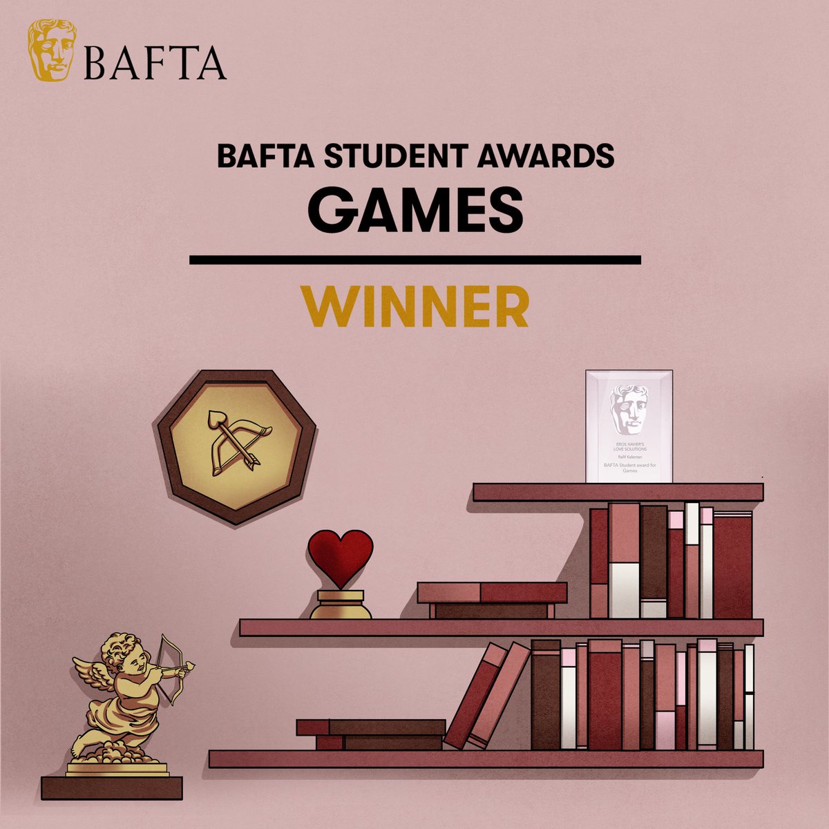 This past week ‘Eros Xavier’s Love Solutions’ was selected as the winner of the international prestigious Yugo BAFTA Student Awards in the Games category! @yugo_global @BAFTAUS Biggest congratulations to our game developer & producer @_rafifk & @NFTS_Games for their support👏🏼💖