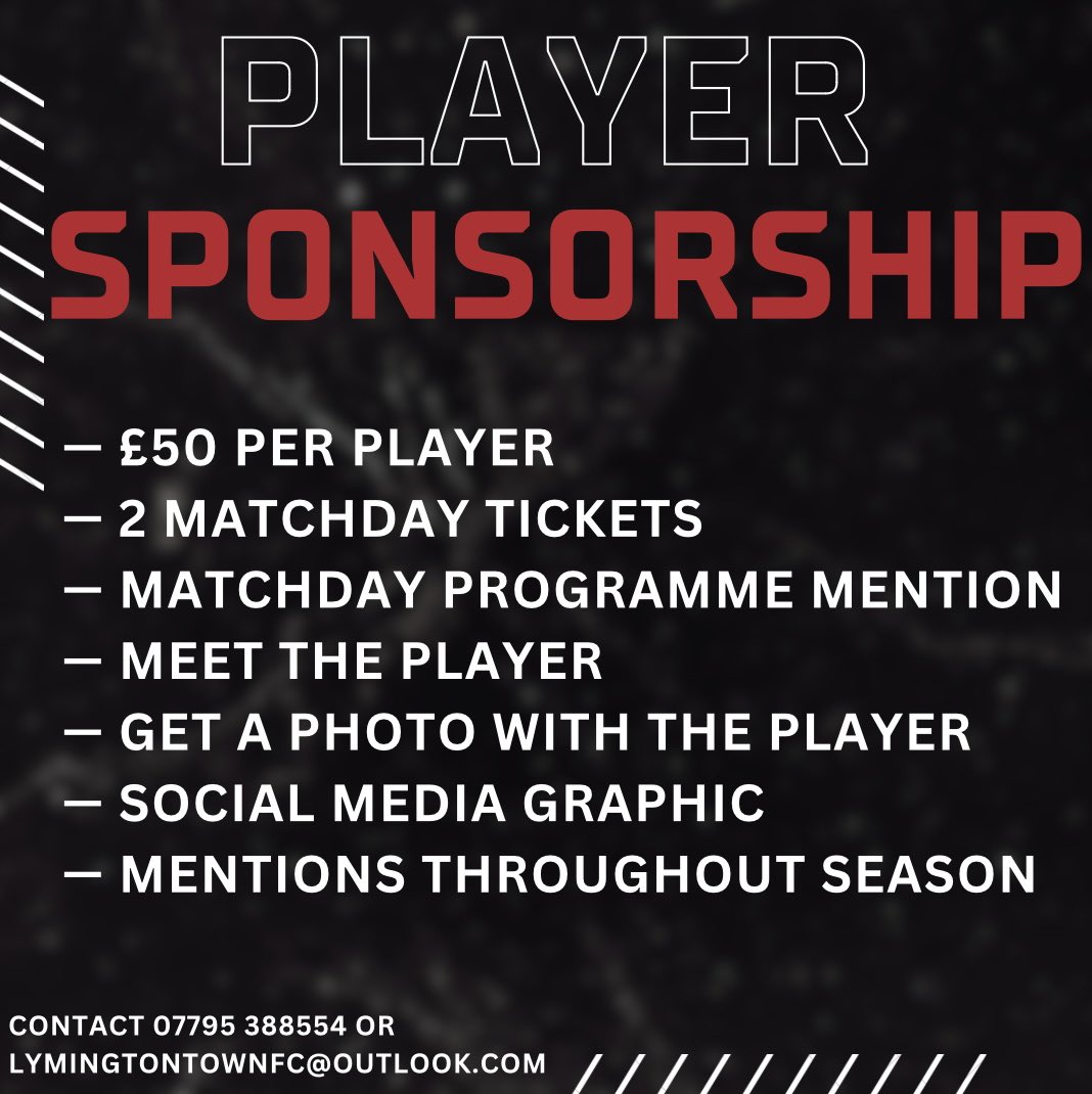 lymingtontownfc's tweet photo. 📩| PLAYER SPONSORSHIP

We have a number of players who are still available to be sponsored for the season. If interested, please get in touch with the contact details provided below.

#upthelymo 🇦🇹 https://t.co/8coSdnEdep