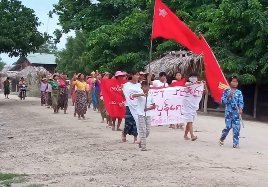 An anti-coup revolutionary protest somewhere in Sagaing region.

#2023Aug6Coup #WhatsHappeningInMyanmar