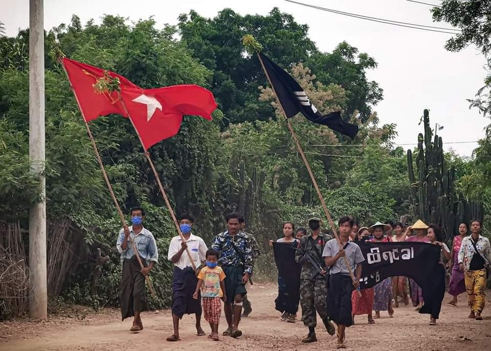 An anti-coup revolutionary protest somewhere in Sagaing region.

#2023Aug6Coup #WhatsHappeningInMyanmar