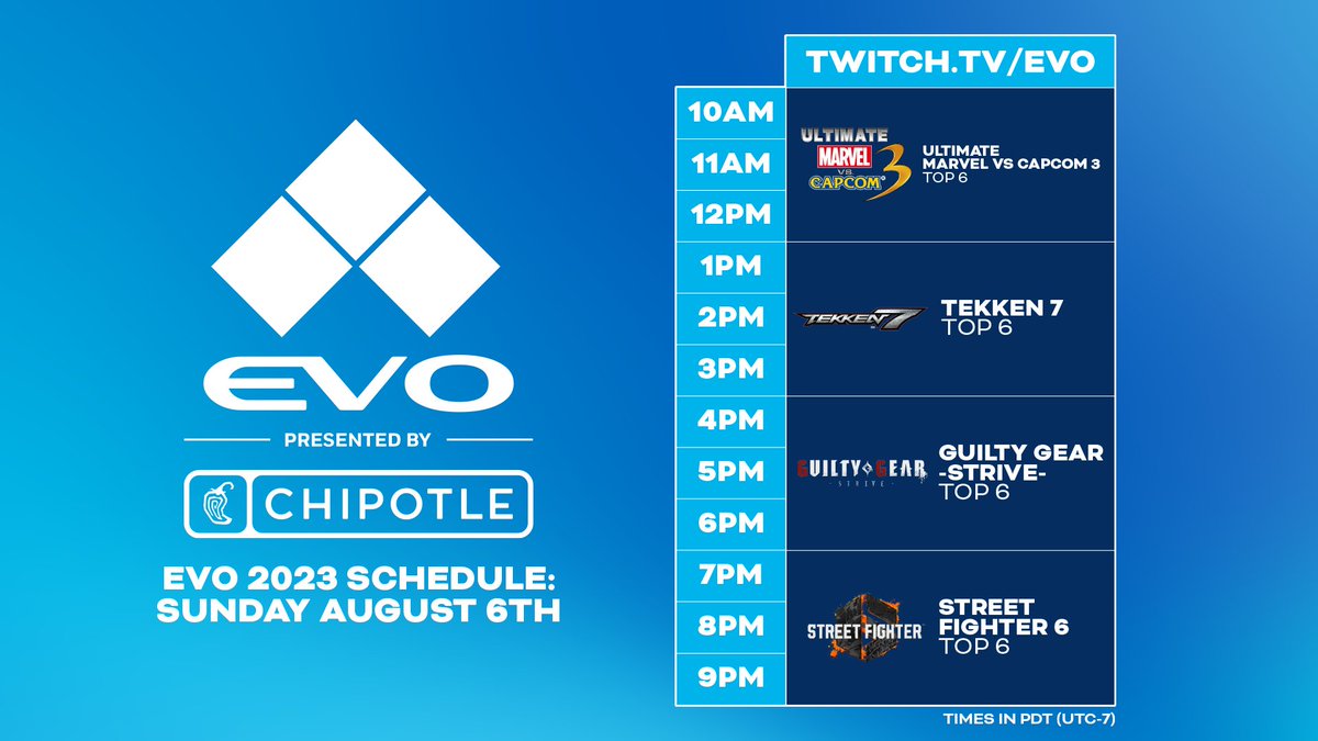 Evo's tweet photo. Welcome to Day 3 of #Evo2023!

Here is the broadcast schedule for today. https://t.co/3syfKQiMsM