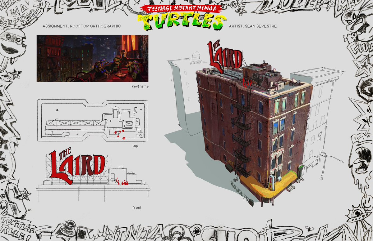 Set design for @TMNTMovie rooftop! Sometimes you just need to do a concept of a brick wall. #TMNT #MutantMayhem #visdev