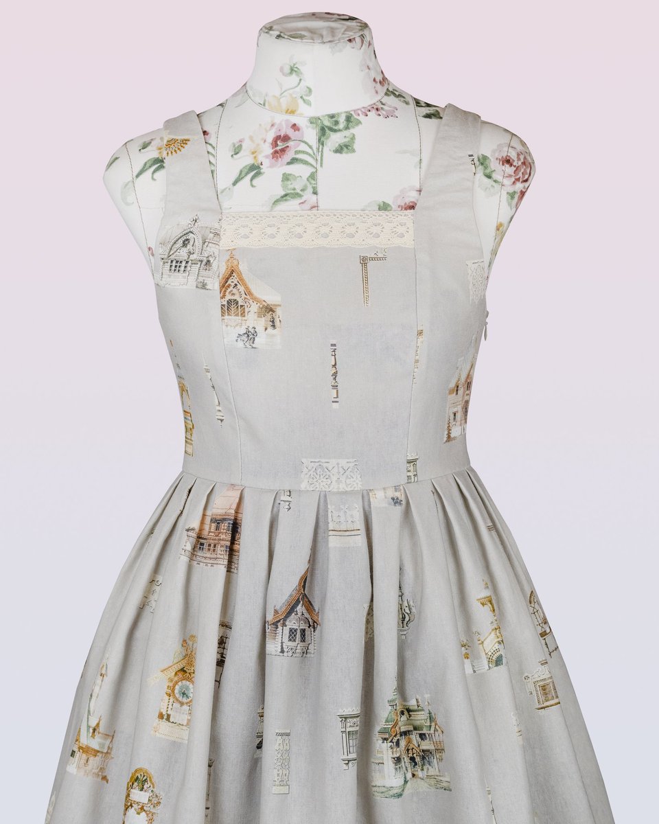 pyshkin_pyshkin's tweet photo. Revealing the first item from « Wooden Architecture Motifs » collection - grey cotton/linen pinafore dress with cotton lace decoration. Can you guess what the other items will be? We will show them very soon! #pyshkinpyshkin #cottagecore #folkcore #kanekoshop https://t.co/3EaApSOpWk