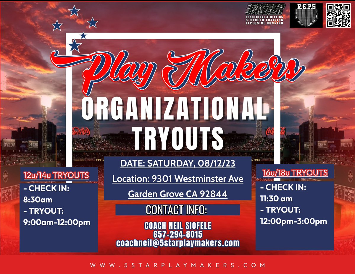 SoSiofele's tweet photo. 2023-2024 5 STAR PLAYMAKERS 🚨 ORGANIZATIONAL TRYOUT 🚨
Come join us on Saturday, August 12th for our organizational tryouts!
12U/14U CHECK INS: 8:30AM
TRYOUT: 9AM-12PM
16U/18U CHECK INS: 11:30AM
TRYOUT: 12PM-3PM
See you there! #cheehoo #5sUp https://t.co/gqowrmjYIW