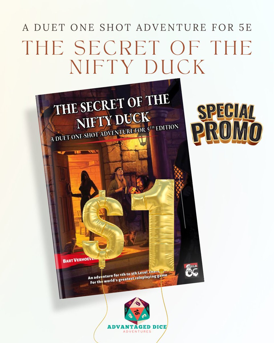 Don't wait any longer to enter The Nifty Duck and discover its secrets. Until August 12th you can buy it for only $1 at: dmsguild.com/browse.php?dis…
#DnD #ttrpg #duet #rpg #ttrpgcommunity #adventure #dmsguild #dnd5e