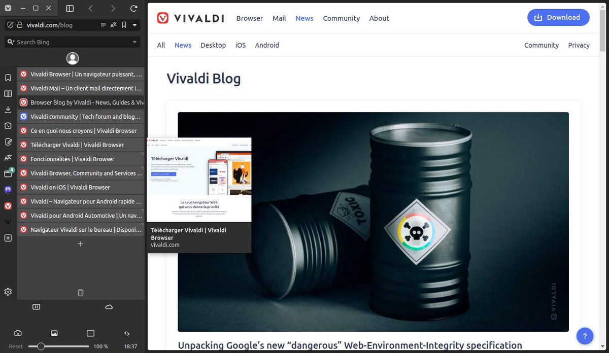 vivaldi_fr's tweet photo. Vivaldi VH, de @HKayn7585, est un mod' pour #Vivaldi qui laisse aux pages Web tout l'espace vertical en déplaçant le reste de l'interface dans une colonne séparée.
Voir sur le forum : https://t.co/1P066mJtfk
Télécharger le fichier CSS : https://t.co/39fbG8jmaw
#Personnalisation https://t.co/BOFcEY1RLJ
