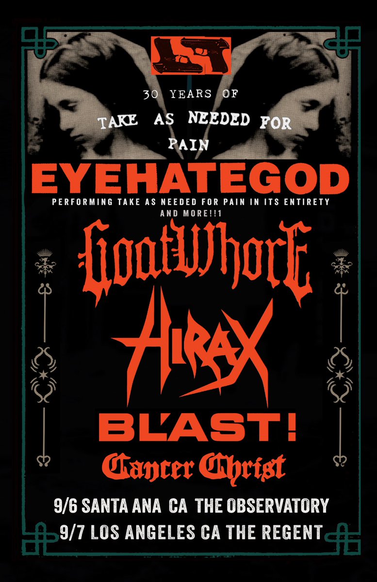 Goatwhore_NOLA's tweet photo. 1 month until 2 SoCal shows with @HIRAXmetal & @BLASTBAND_ added to the tour’s lineup of @EyehategodNOLA & #CancerChrist at @ObservatoryOC & @RegentTheaterLA #socal #livemusic #observatory #regent #orangecounty #santaana #dtla #downtownla https://t.co/lERQlqxij5