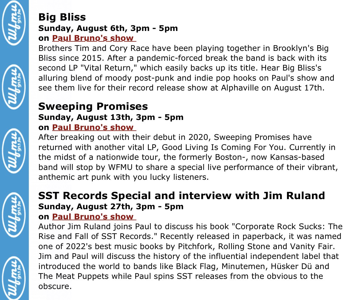 August is a big month for me on <a href="/WFMU/">WFMU</a> and it begins today at 3pm ET.