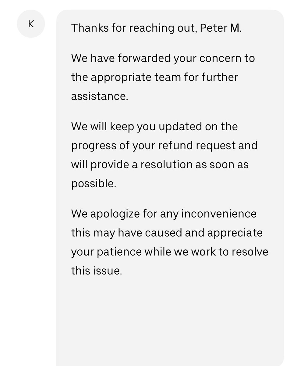 petermgay's tweet photo. @Uber @Uber_Support Over two weeks ago, the Uber app stopped accepting my valid forms of payment. Since then I’ve reached out many times and have received the same response. Is there anyone that can actually resolve my issue or will it be an endless cycle of these messages. https://t.co/lz0mYttxn2