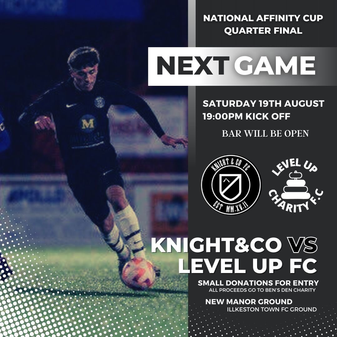 Back to business. Quarter final coming up.

We welcome Essex based side Level Up FC to the New Manor Ground on Saturday 19th August for a 7pm kick off in the National Affinity Cup Quarter Finals.

#MoreThanJustABatbershop