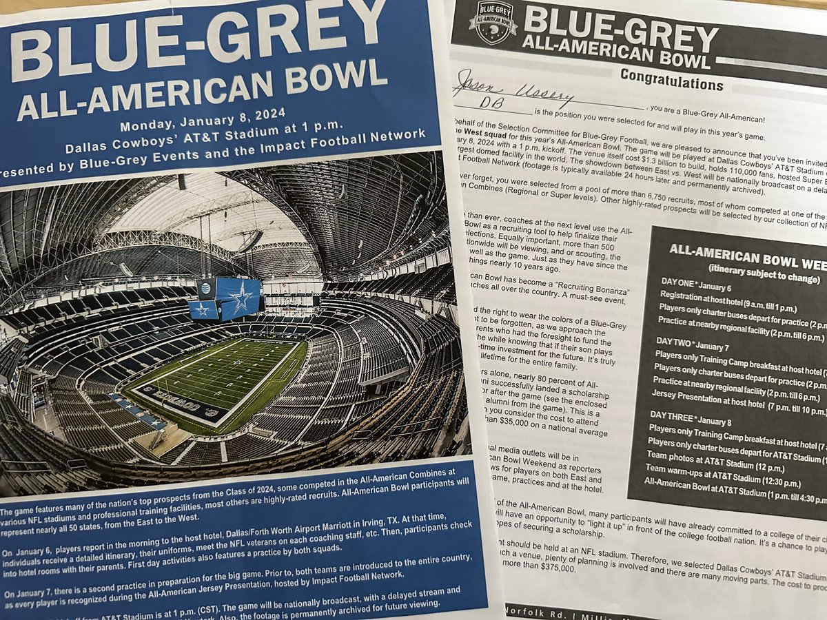 Jason Ussery (@jasondime10) on Twitter photo Grateful & honored to be selected for the <a href="/BlueGreyFB/">Blue-Grey All-American Bowl</a> All American Bowl! Excited to represent the West team in Dallas!
<a href="/LosLunasFB/">Los Lunas Tigers Football</a> <a href="/CoachRLaurel/">Rahsaan Laurel</a> <a href="/JamesDYodice/">James Yodice</a> <a href="/PrepRedzoneNM/">Prep Redzone New Mexico</a> <a href="/CoachTGutierrez/">Tim Gutierrez</a> <a href="/DavidHowes5/">David Howes</a> Grateful & honored to be selected for the <a href="/BlueGreyFB/">Blue-Grey All-American Bowl</a> All American Bowl! Excited to represent the West team in Dallas!
<a href="/LosLunasFB/">Los Lunas Tigers Football</a> <a href="/CoachRLaurel/">Rahsaan Laurel</a> <a href="/JamesDYodice/">James Yodice</a> <a href="/PrepRedzoneNM/">Prep Redzone New Mexico</a> <a href="/CoachTGutierrez/">Tim Gutierrez</a> <a href="/DavidHowes5/">David Howes</a>