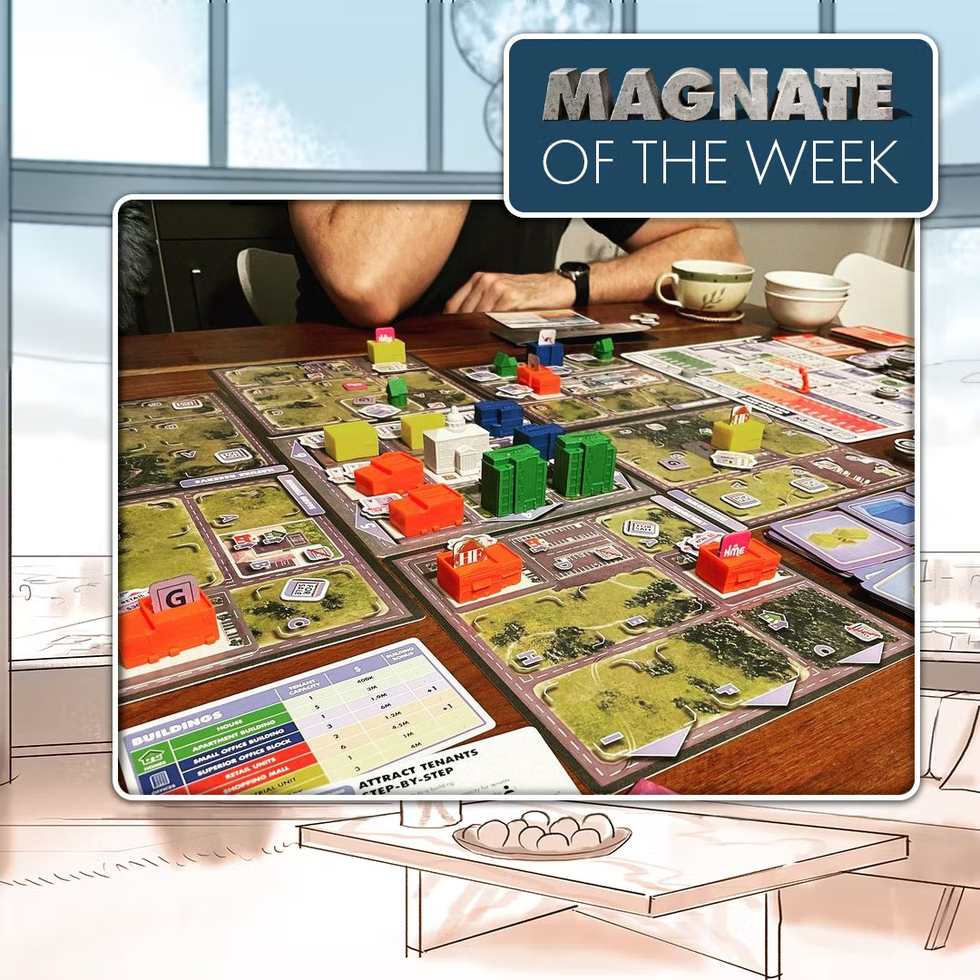 PlayNaylorGames's tweet photo. Magnate of the Week this week is the excellently named @tabascodagama
They game Magnate a pretty hot first impression:
"The interactions between plots, buildings and tenants is fascinating and complex but not overwhelming."
Thanks for your kind words! #magnateoftheweek https://t.co/uHKbcNAtD1
