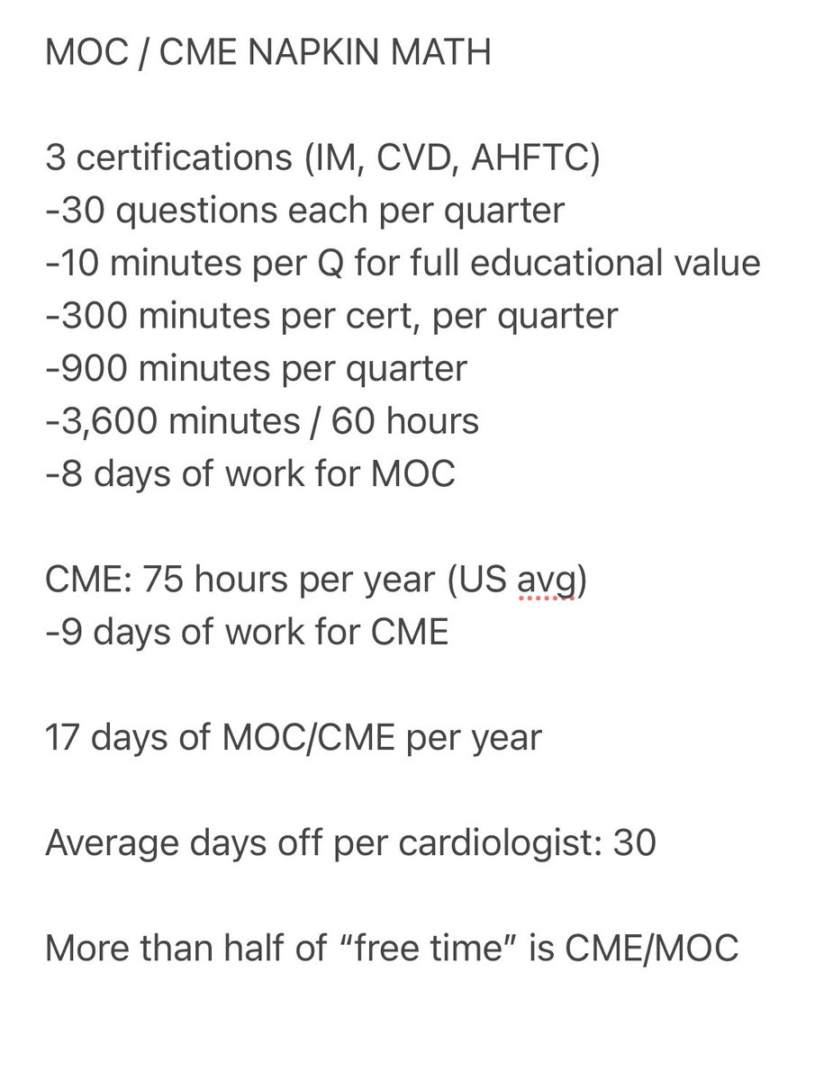 Andrew J Sauer MD (@andrewjsauer) on Twitter photo MOC / CME vs photography
Napkin math for highly trained cardiologist
Spending half of your free days for MOC / CME or spending that same time developing photography skills.
Which will make a better more competent and caring doctor?
<a href="/AaronGoodman33/">Aaron Goodman - “Papa Heme”</a>
<a href="/CMichaelGibson/">C. Michael Gibson MD</a>
<a href="/SVRaoMD/">Sunil V. Rao</a> MOC / CME vs photography
Napkin math for highly trained cardiologist
Spending half of your free days for MOC / CME or spending that same time developing photography skills.
Which will make a better more competent and caring doctor?
<a href="/AaronGoodman33/">Aaron Goodman - “Papa Heme”</a>
<a href="/CMichaelGibson/">C. Michael Gibson MD</a>
<a href="/SVRaoMD/">Sunil V. Rao</a>