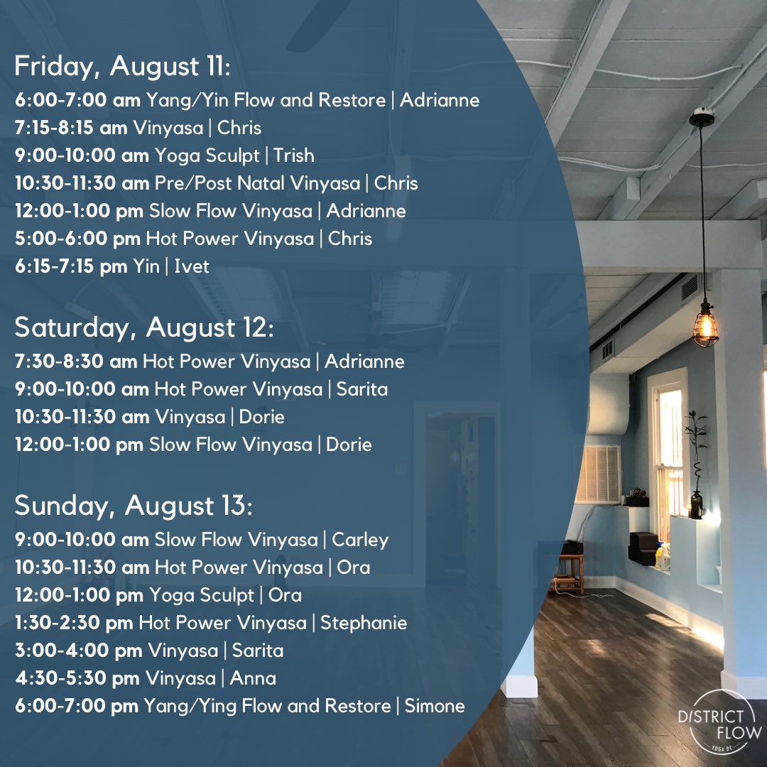District_Flow's tweet photo. Yoga this week! Sign up for classes now and join us in studio! Registration for our classes can be found on our website or app! https://t.co/2imlisG3Lw