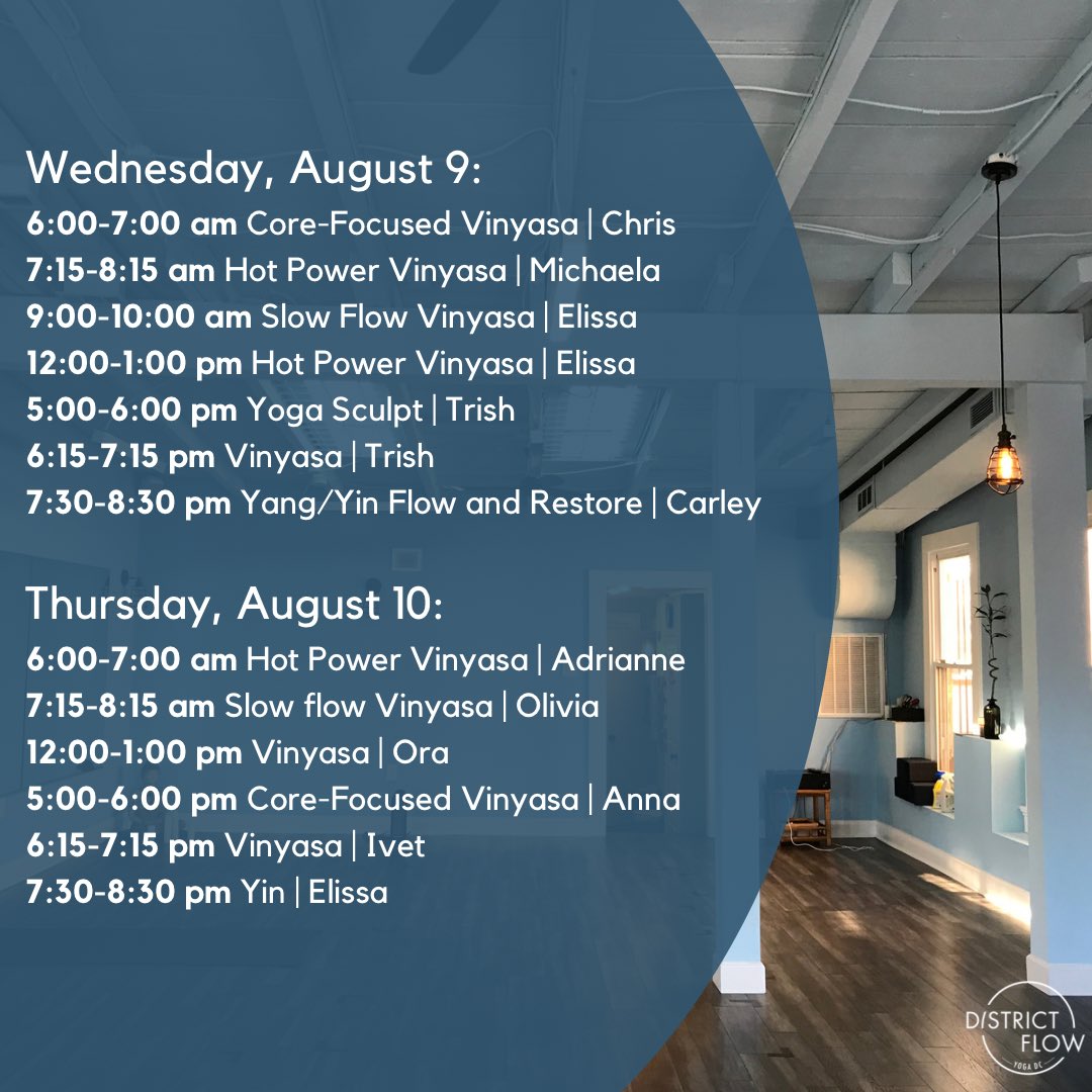 District_Flow's tweet photo. Yoga this week! Sign up for classes now and join us in studio! Registration for our classes can be found on our website or app! https://t.co/2imlisG3Lw