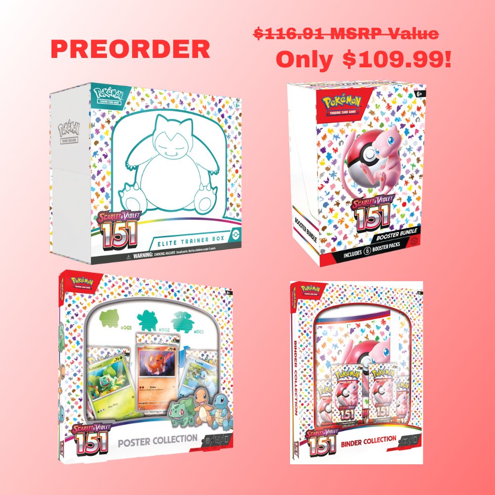 TheGameCapital's tweet image. Our preorders for Pokémon 151 are live &amp;amp; BELOW MSRP so act fast! Secure your preorder NOW at the-game-capital.com/collections/pr…

Like, follow &amp;amp; retweet for a chance to win an Obsidian Flames ETB. Winner to be selected no later than Thursday, August 17th during a Twitch livestream!