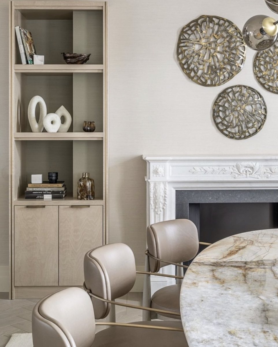 We love this beautiful and tranquil dining space designed by the talented Ward &amp; Co Interiors.
The space exhibits a timeless quality, showcasing an impressive range of materials, making our Fountainebleau fireplace a fitting choice for such a spectacular project.

#fireplace