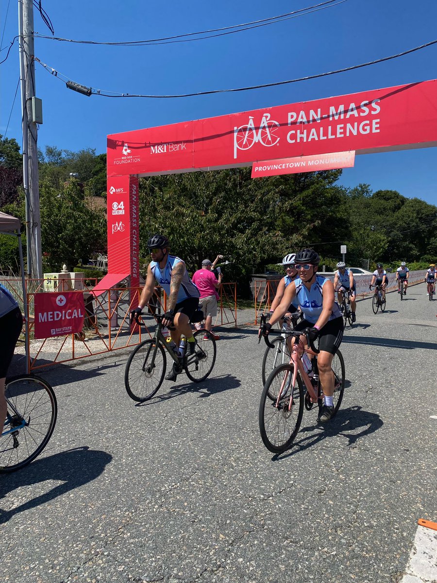 Riders who started in Bourne are arriving in PTown! Our Provincetown finishes are presented by MFS Investment Management. #PMC2023