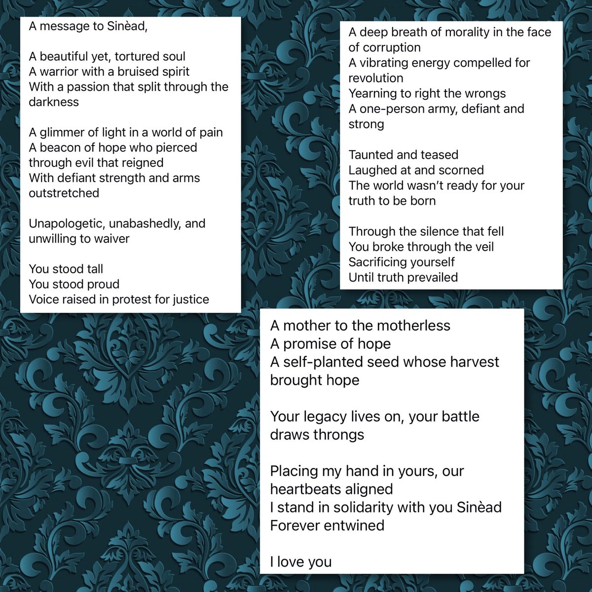 A message to Sinèad #SineadOConnor #Solidarity4Sinead
#Sinead
#ShuhadaSadaqat
#motherbernadettemary
#magdaDavitt
#SineadMarieBernadetteOConner