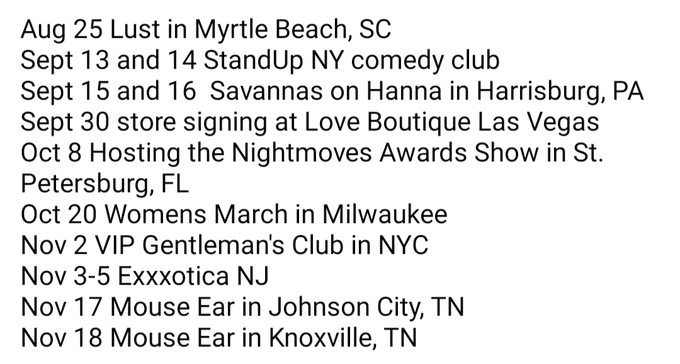 Upcoming dates! 💋 https://t.co/LI90JKrgBj<a href="/tag/avn"class="tags"><span>#avn</span></a><a href="/tag/amz"class="tags"><span>#amz</span></a>