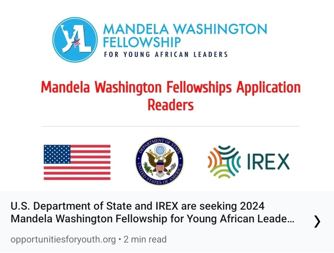 opportunitiesfy's tweet image. 🌍 Expert #evaluators wanted! Contribute to selecting future African leaders for the 2024 #Mandela Washington Fellowship. Your expertise is crucial in shaping African #leadership. Join us now: rb.gy/a6ovg 

#MandelaFellowship #AfricanLeadership #Opportunity #YALI