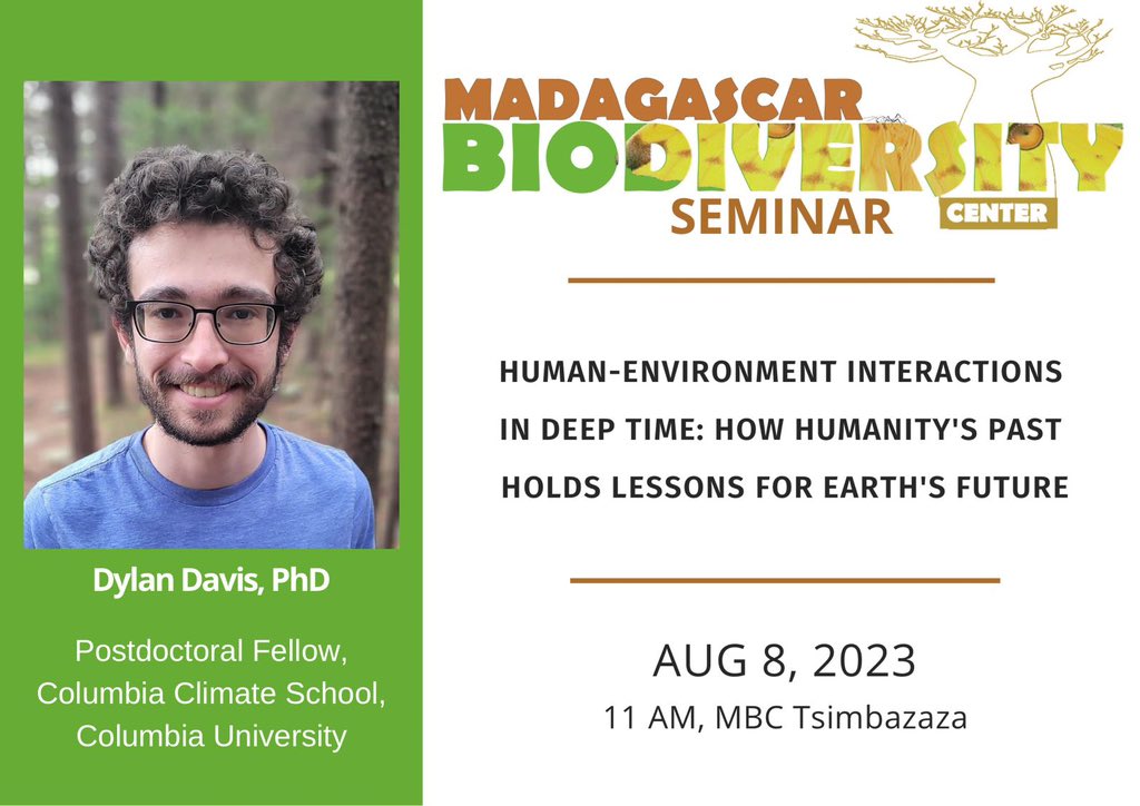 Madagascar Biodiversity Center (@mbc_madagascar) on Twitter photo On Tuesday, fascinating topic by <a href="/DDavis_Arch/">Dylan Davis</a> from <a href="/Columbia/">Columbia University</a>. Brilliant application of remote sensing and geospatial methods in archeology!
π
Tuesday, August 8th, π 11:00
π MBC Tsimbazaza
Zoom link: uwmadison.zoom.us/j/96651580642 On Tuesday, fascinating topic by <a href="/DDavis_Arch/">Dylan Davis</a> from <a href="/Columbia/">Columbia University</a>. Brilliant application of remote sensing and geospatial methods in archeology!
π
Tuesday, August 8th, π 11:00
π MBC Tsimbazaza
Zoom link: uwmadison.zoom.us/j/96651580642